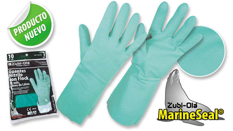 Guantes Nitrilo con Flock • Espesor: 13 mils. de pulgada • Largo: 13” (33.02cm)