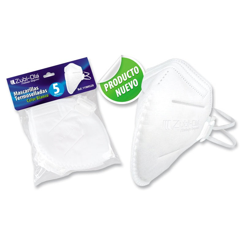 Mascarilla para polvo • Termosellada • Bolsa x 5 unidades • Color Blanco