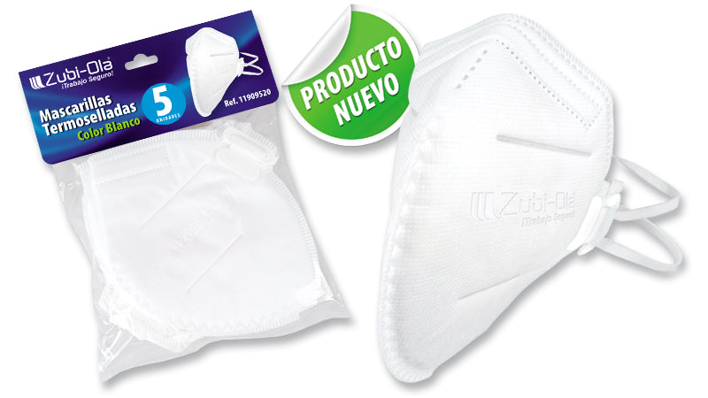 Mascarilla para polvo • Termosellada • Bolsa x 5 unidades • Color Blanco