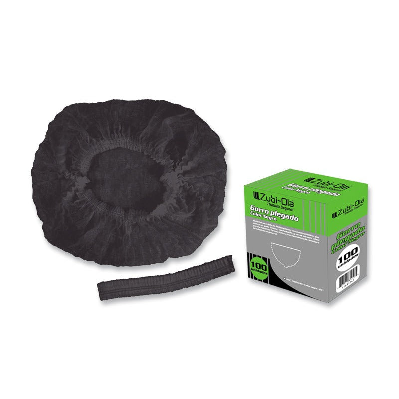 Gorro Plegado, color negro, 21” • Caja x 100 unidades