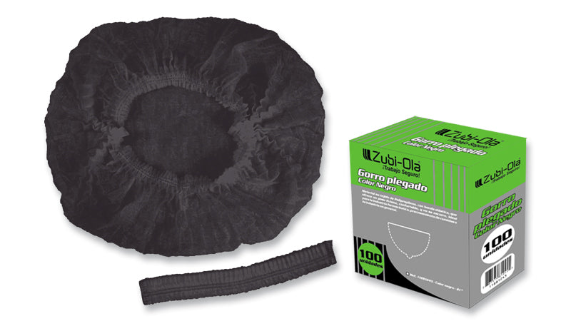 Gorro Plegado, color negro, 21” • Caja x 100 unidades