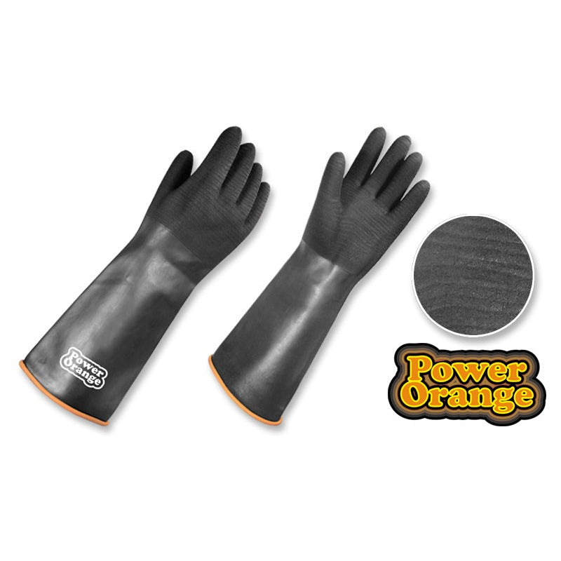 Guantes Caucho Negro Texturado • Largo: 16” • Borde Rodillo •“PowerOrange”