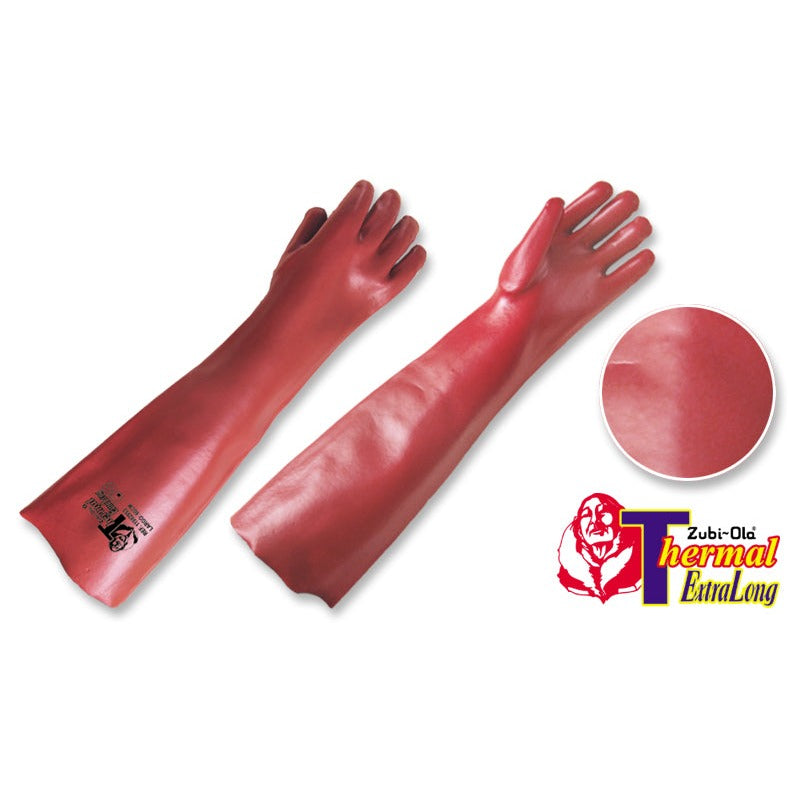 Guantes PVC, Color Rojo • Largo: 23.62” (60cm) • “Thermal ExtraLong”