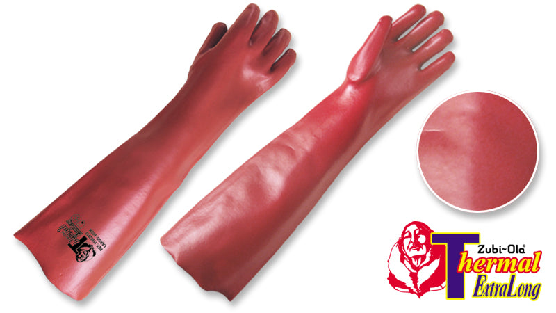 Guantes PVC, Color Rojo • Largo: 23.62” (60cm) • “Thermal ExtraLong”