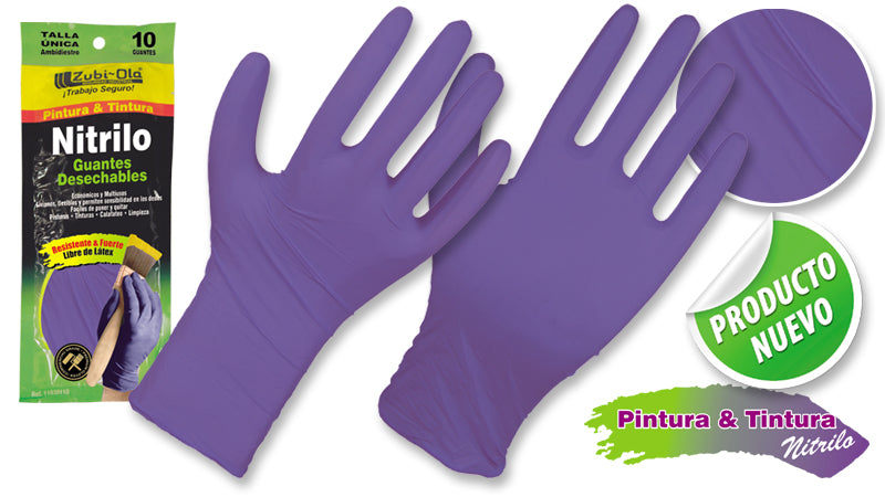 Guantes de Nitrilo para uso doméstico • Bolsa x 10 unidades• “Pintura & Tintura”