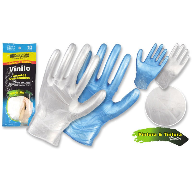 Guantes de Vinilo para uso doméstico • Bolsa x 10 unidades • “Pintura & Tintura”