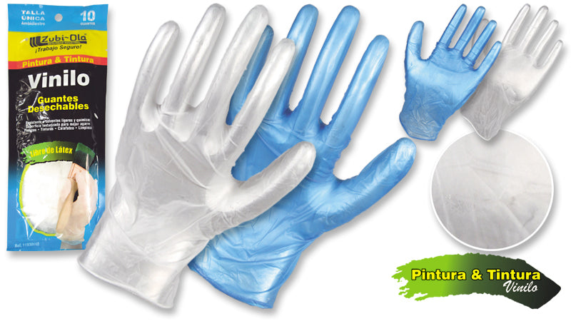 Guantes de Vinilo para uso doméstico • Bolsa x 10 unidades • “Pintura & Tintura”