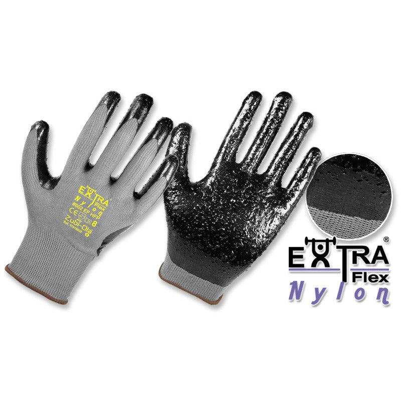 Guantes Nylon recubiertos en Nitrilo HCT corrugado • “Extraflex Nylon”