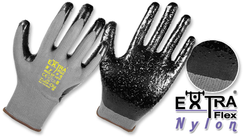 Guantes Nylon recubiertos en Nitrilo HCT corrugado • “Extraflex Nylon”