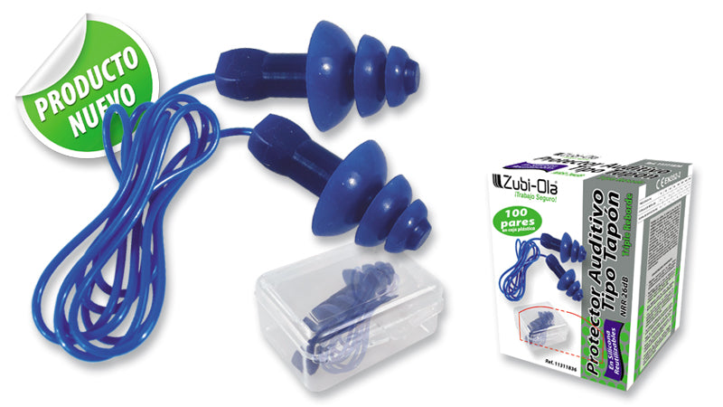 Protector Auditivo • Cordón PVC • Triple Reborde • Caja Plástica • UT NRR 26 dB