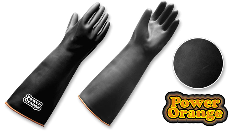 Guantes Caucho Negro Liso • Reverso Naranja • Largo: 16” •“PowerOrange”