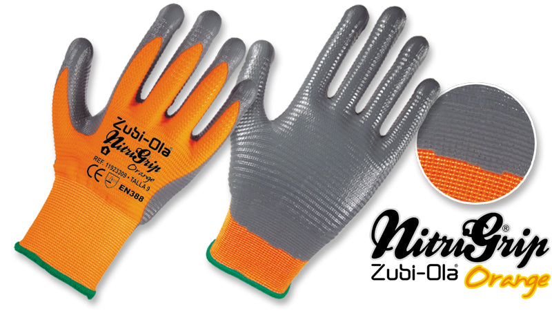 Guantes Poliéster texturado, Dip en Nitrilo • DIP NORMAL • “NitriGrip Orange”