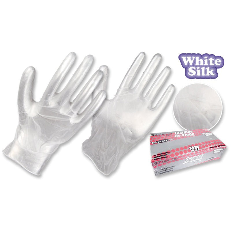 Guantes Vinilo Transparente • Caja dispensador x 100 unidades • “White Silk”