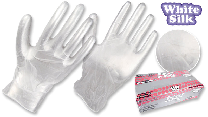 Guantes Vinilo Transparente • Caja dispensador x 100 unidades • “White Silk”