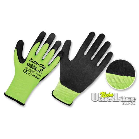 Guantes Nylon Neón recubiertos en Látex • DIP NORMAL • “UltraLátex Neón”