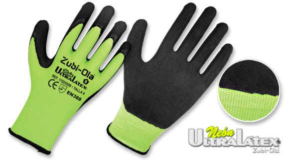 Guantes Nylon Neón recubiertos en Látex • DIP NORMAL • “UltraLátex Neón”