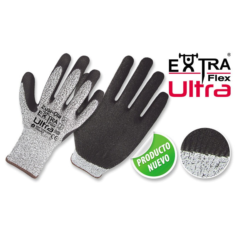 Guantes Fibra HPPE, recubiertos en Nitrilo Corrugado • “ExtraFlex Ultra”