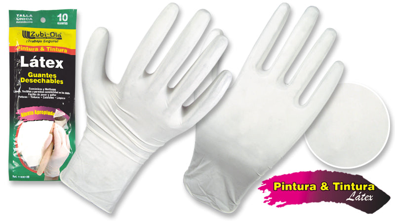 Guantes de Látex para uso doméstico • Bolsa x 10 unidades • “Pintura & Tintura”
