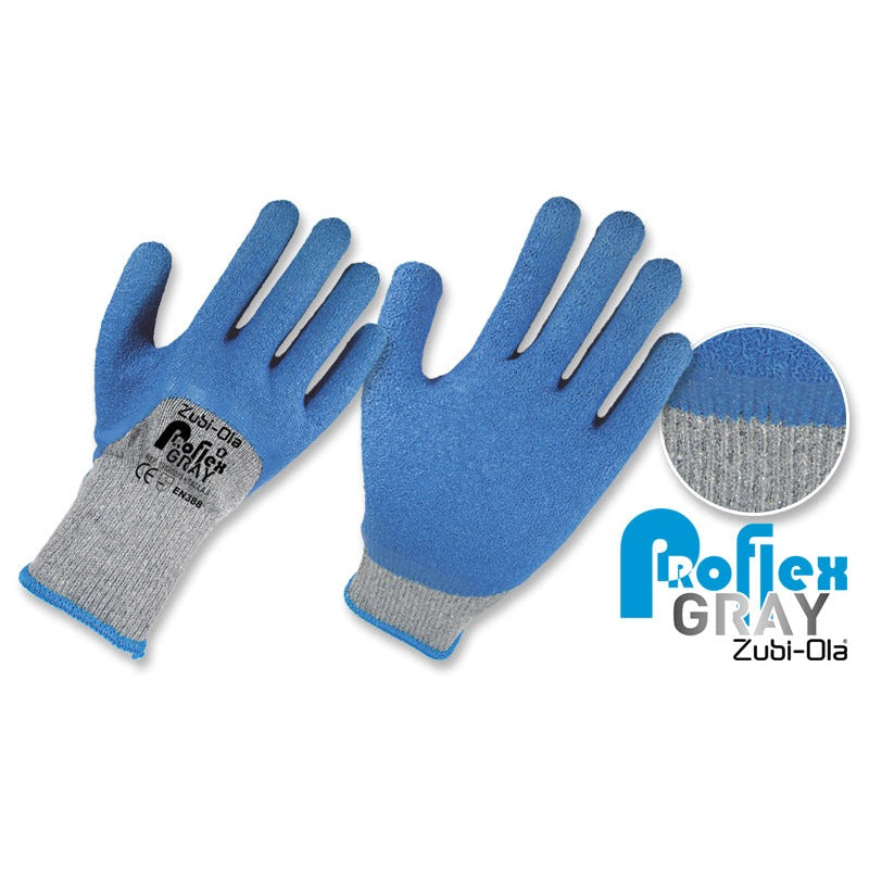 Guantes Hilaza, recubiertos en Látex Corrugado • 3/4 DIP • “ProflexGray”