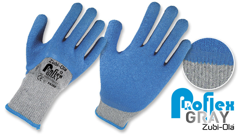 Guantes Hilaza, recubiertos en Látex Corrugado • 3/4 DIP • “ProflexGray”