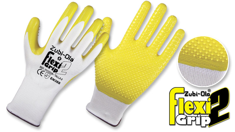 Guantes Poliéster, recubiertos en Nitrilo con puntos • DIP NORMAL • “FlexiGrip2”