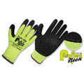 Guantes Hilaza Amarillo Neón, recubiertos en Látex Corrugado • “ProflexNeón”