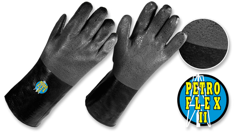 Guantes PVC Semicorrugados, Uso Industrial, Color Negro • “PetroFlex II”