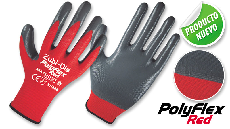 Guantes Poliéster recubiertos en Nitrilo • DIP NORMAL • “PolyFlex Red”