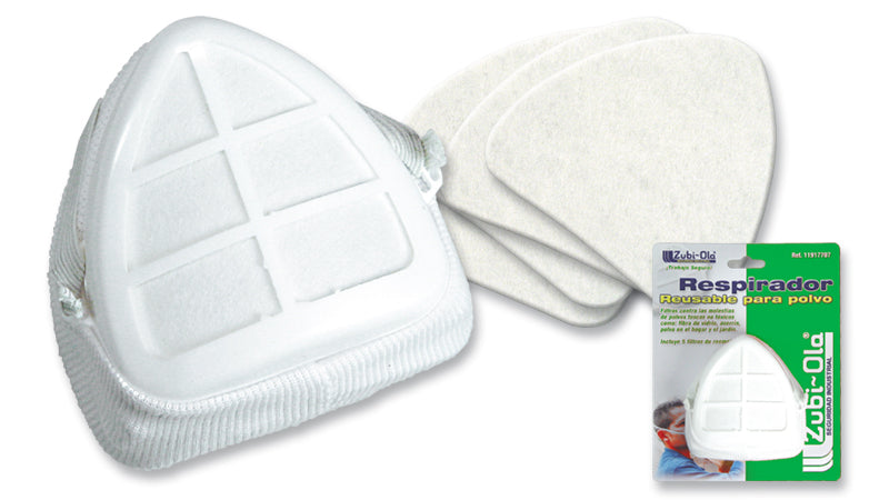Respirador Reusable para polvo no tóxico • Incluye 5 repuestos