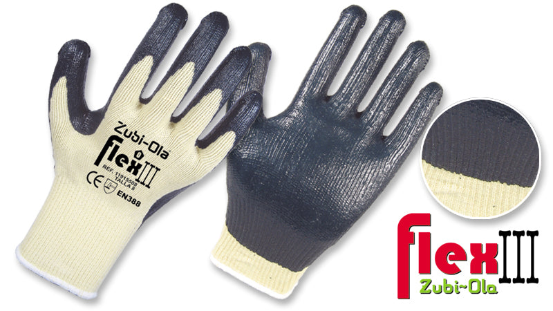 Guantes Hilaza recubiertos en Nitrilo • DIP NORMAL • “Flex III • Zubi-Ola®”