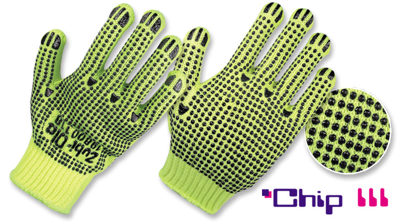 Guantes Fibra Sintética Poliéster Neón Puntos PVC • 2 Caras • “Chip III”