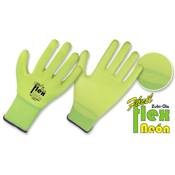 Guantes Nylon, recubiertos en Poliuretano • DIP NORMAL • “Fácil Flex Neón”