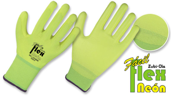 Guantes Nylon, recubiertos en Poliuretano • DIP NORMAL • “Fácil Flex Neón”