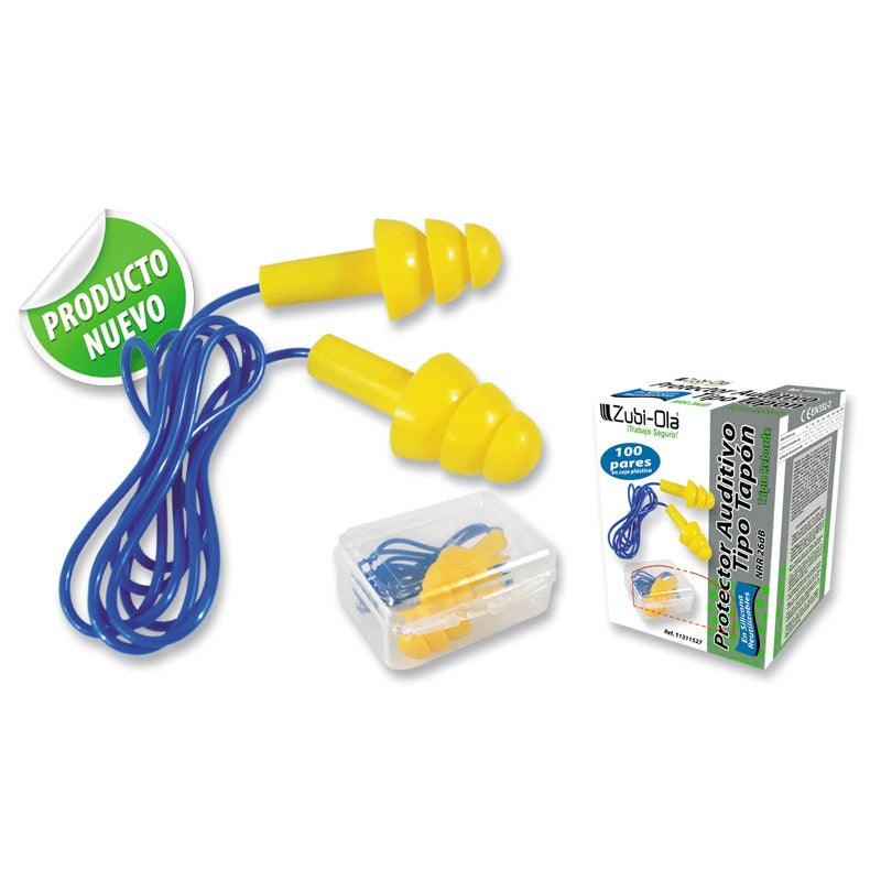 Protector Auditivo • Cordón PVC • Triple Reborde • Caja Plástica • UT NRR 26 dB