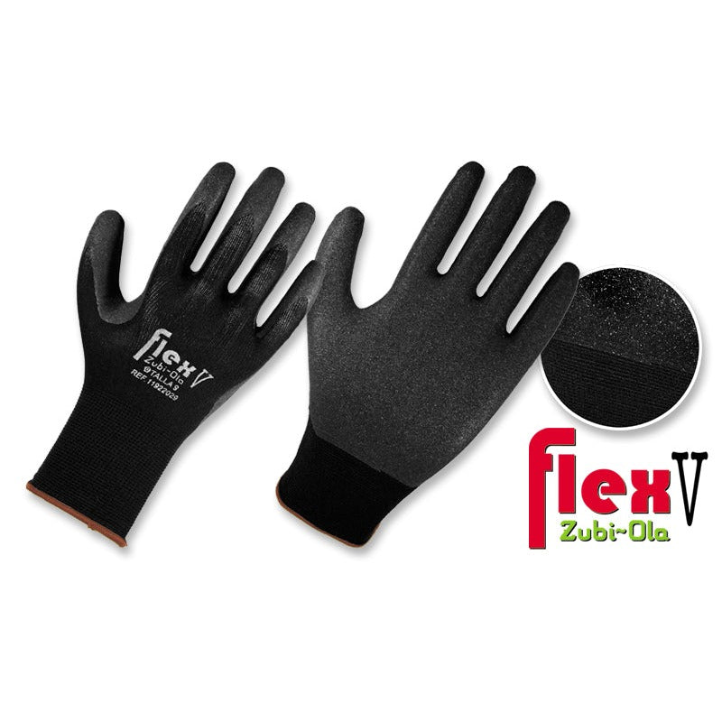 Guantes Nylon/Spandex recubiertos en Nitrilo • DIP NORMAL • “Flex V” Zubi-Ola®