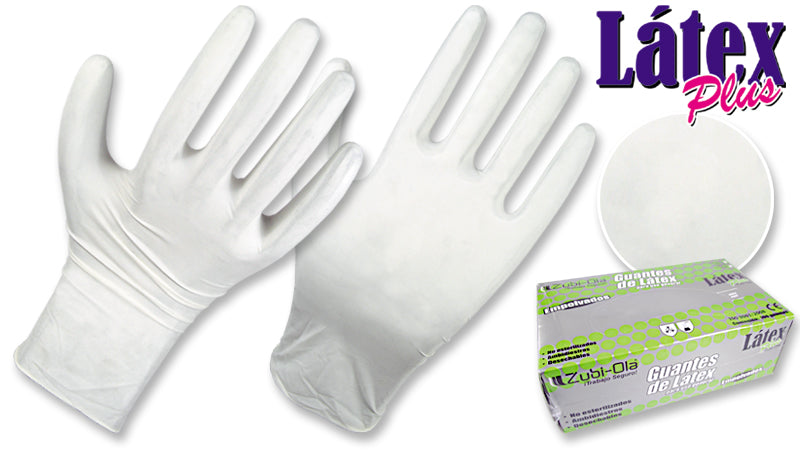 Guantes de Látex para exámenes y usos en general • Caja x 100 un. • “Látex Plus”
