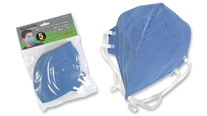 Mascarilla para polvo• Termosellada• Desechable• Bolsa x 5 unidades• 3 Colores