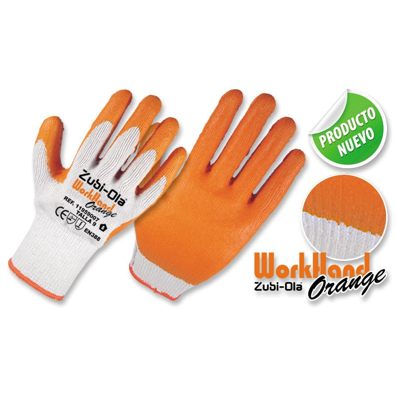 Guantes Polycotton, recubiertos en Látex • DIP NORMAL • “WorkHand Orange”