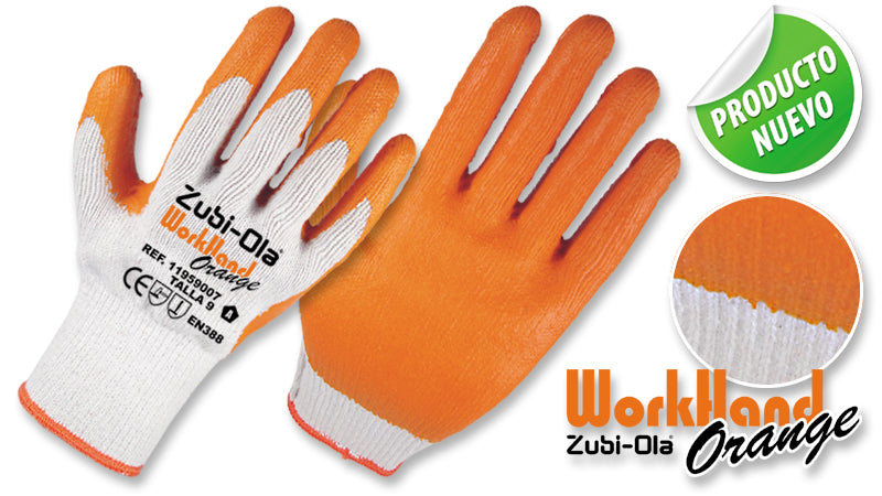 Guantes Polycotton, recubiertos en Látex • DIP NORMAL • “WorkHand Orange”