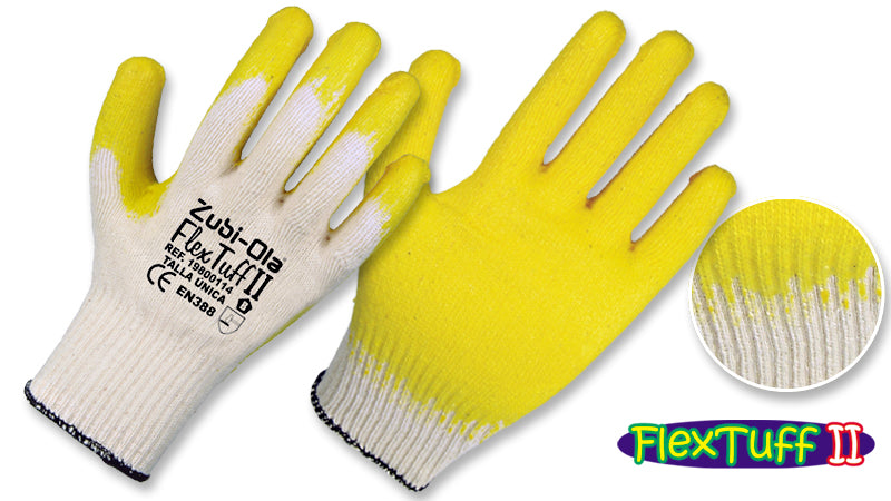 Guantes Hilaza recubiertos en Látex, Tipo Multiusos • DIP NORMAL • “Flextuff II”