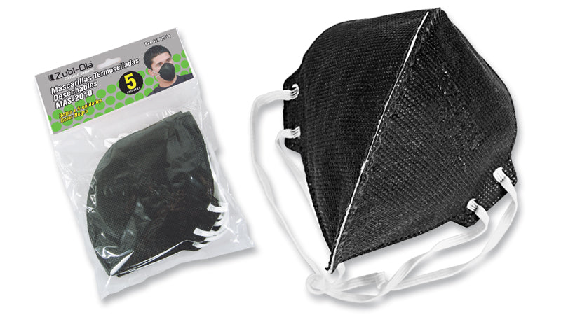 Mascarilla para polvo• Termosellada• Desechable• Bolsa x 5 unidades• 3 Colores
