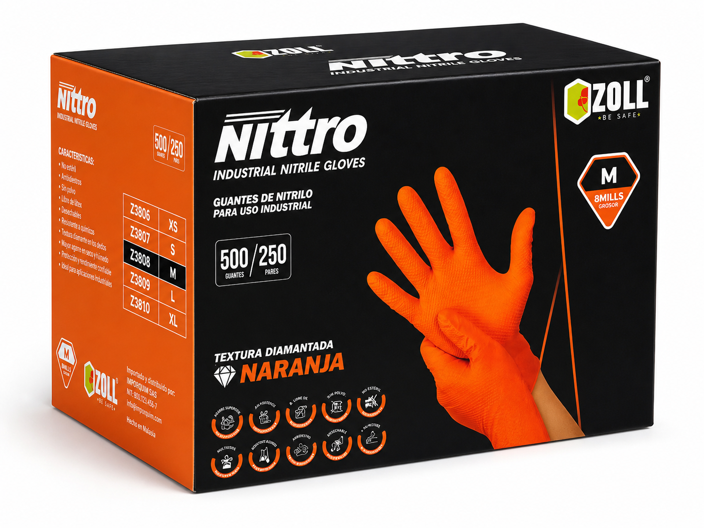 GUANTES DE NITRILO NARANJA PARA USO INDUSTRIAL (8MILLS)