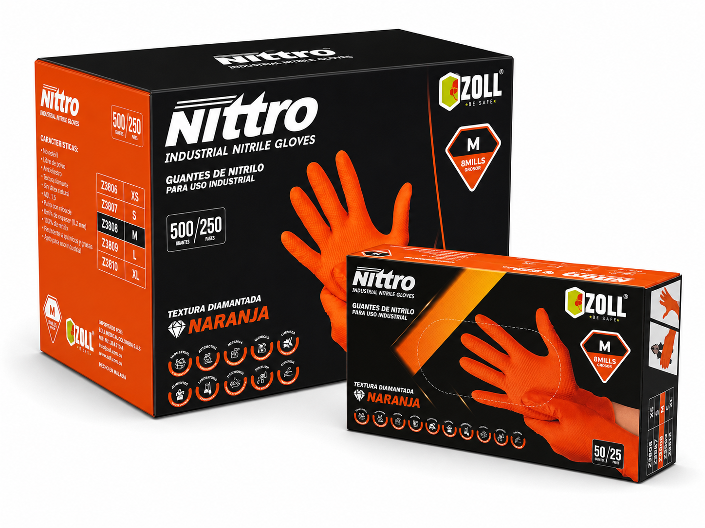 GUANTES DE NITRILO NARANJA PARA USO INDUSTRIAL (8MILLS)