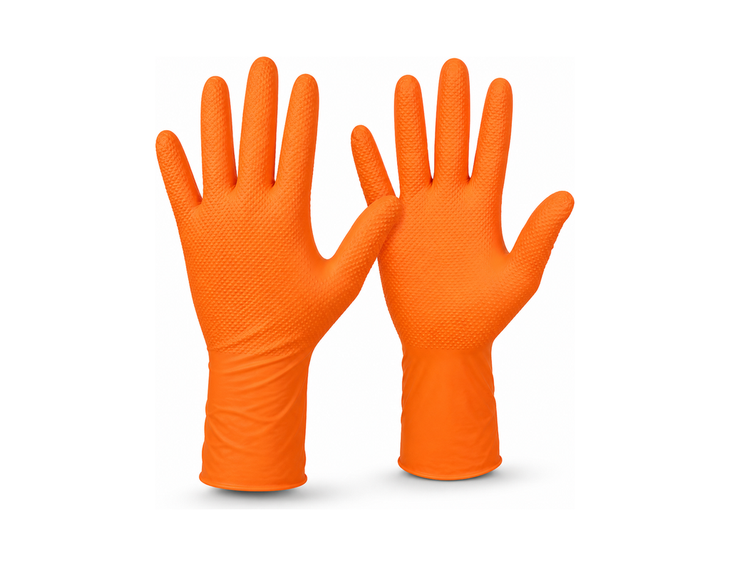 GUANTES DE NITRILO NARANJA PARA USO INDUSTRIAL (8MILLS)