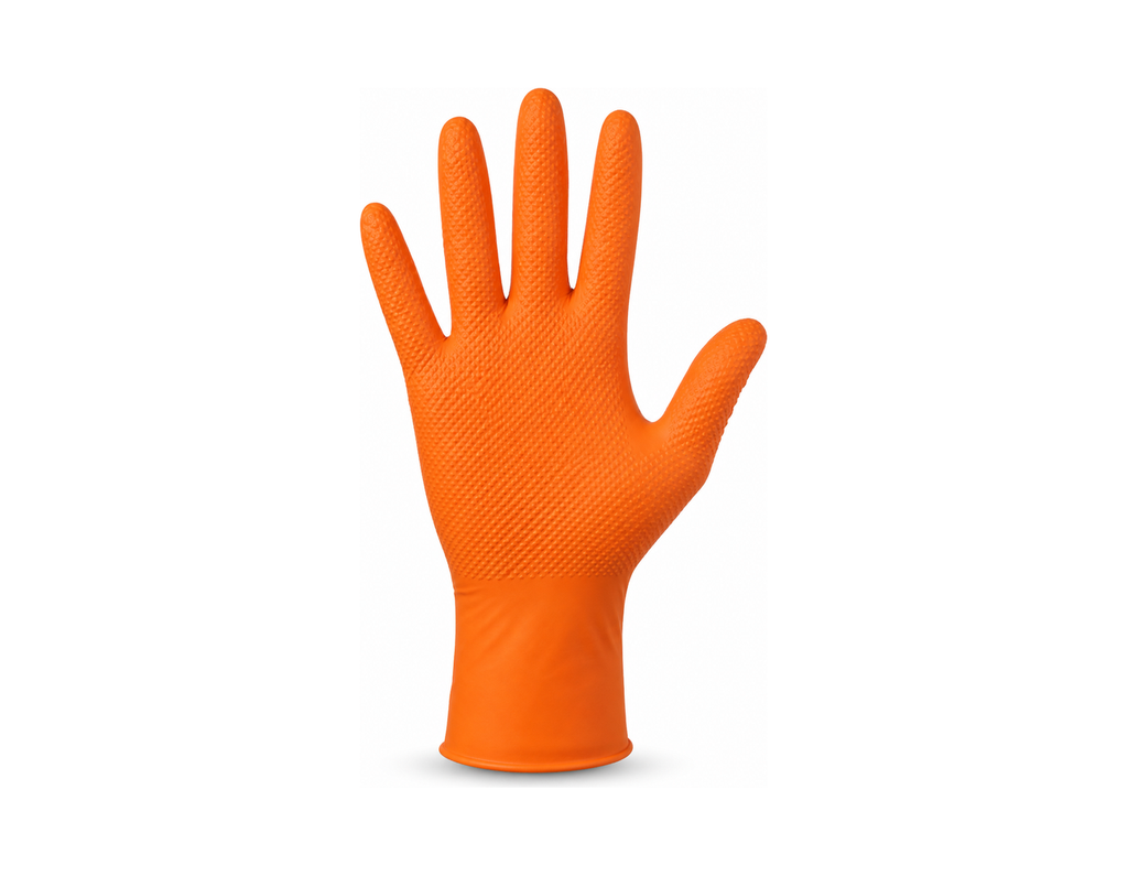 GUANTES DE NITRILO NARANJA PARA USO INDUSTRIAL (8MILLS)