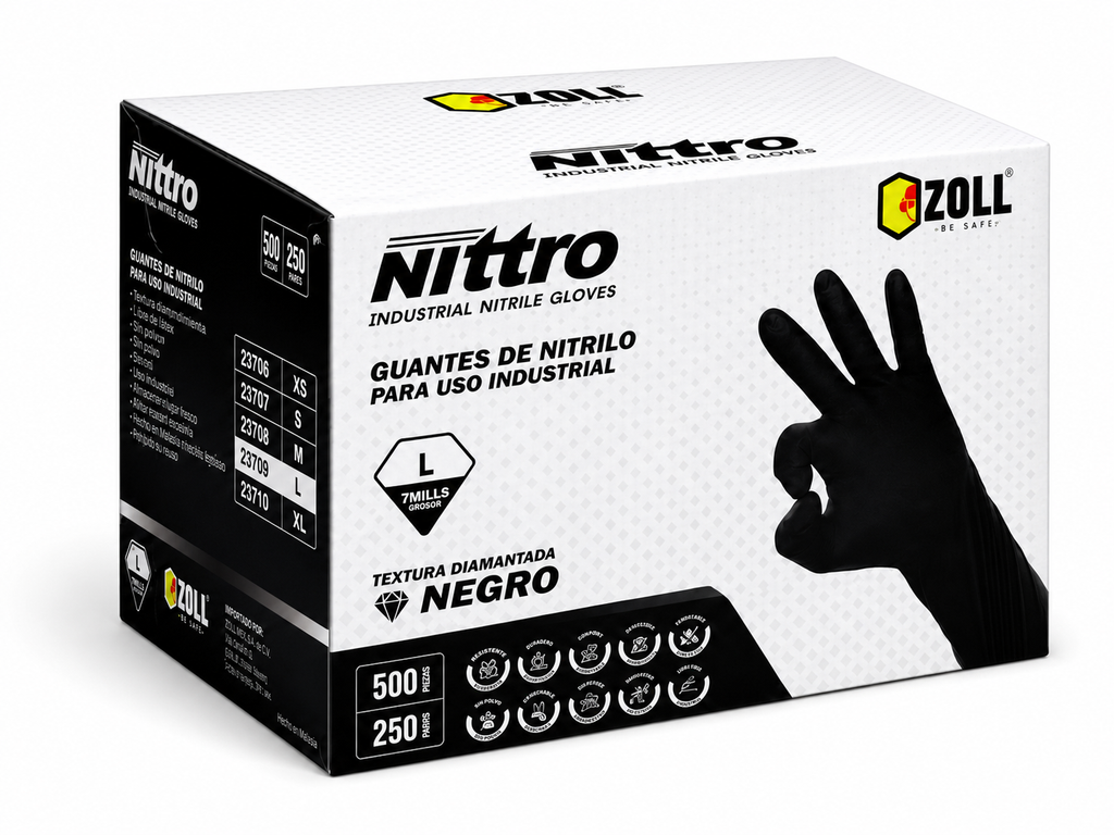 GUANTES DE NITRILO NEGRO PARA USO INDUSTRIAL (7MILLS)