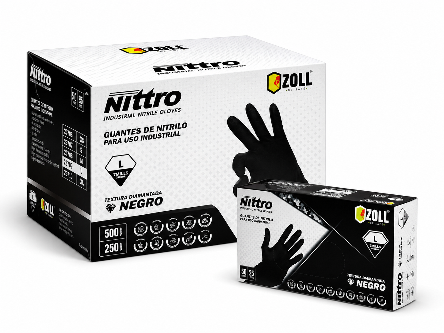 GUANTES DE NITRILO NEGRO PARA USO INDUSTRIAL (7MILLS)