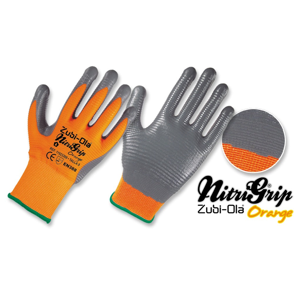 Guantes Poliéster texturado, Dip en Nitrilo • DIP NORMAL • “NitriGrip Orange”