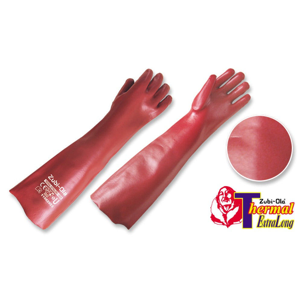 Guantes PVC, Color Rojo • Largo: 23.62” (60cm) • “Thermal ExtraLong”